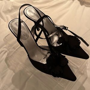 Black Enzo Angelini satiny shoe with flower tip